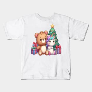 Cute Christmas Bear with his Unicorn Friend Kawaii Kids T-Shirt